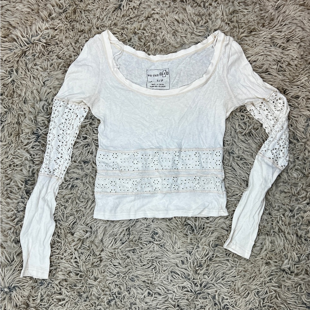We the Free People Crochet Scoop-neck Long Sleeve Shirt